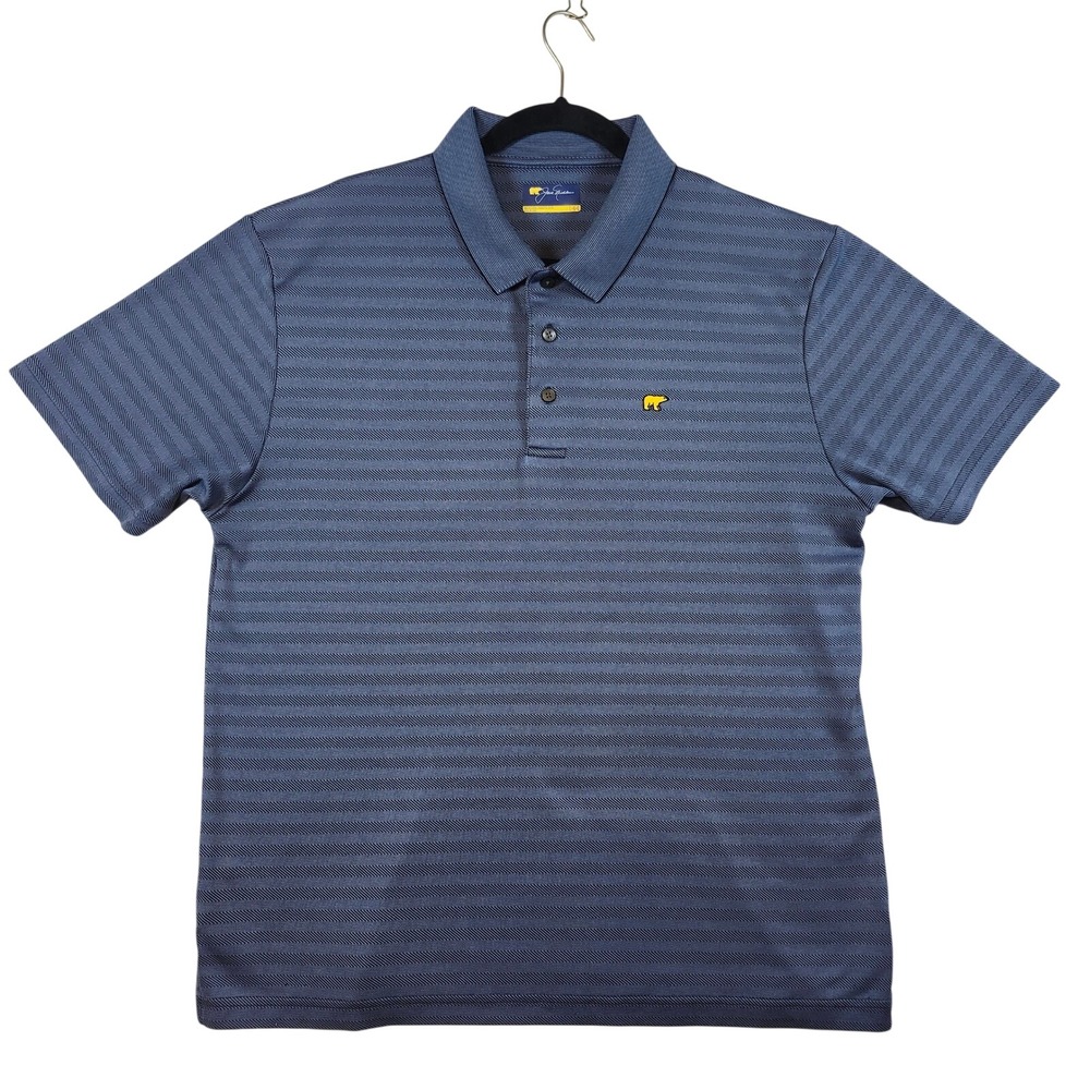 Jack Nicklaus Polo Shirt Mens Large Blue Excellent‎ Chevron Stripe Golden Bear